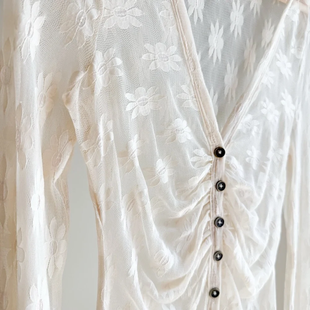 NWOT Free People Floral Sheer Button-Up Blouse - Picture 2 of 5
